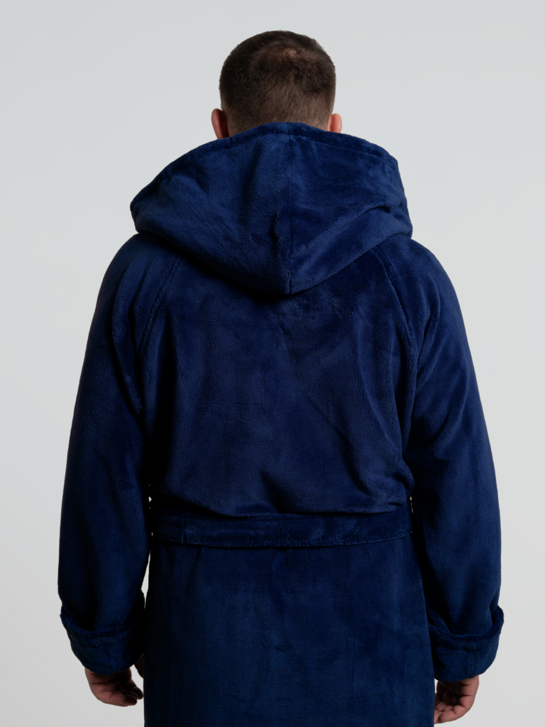 Мужской халат с капюшоном Maximus категории «Премиум Турция» с именной вышивкой (Темно-синий)